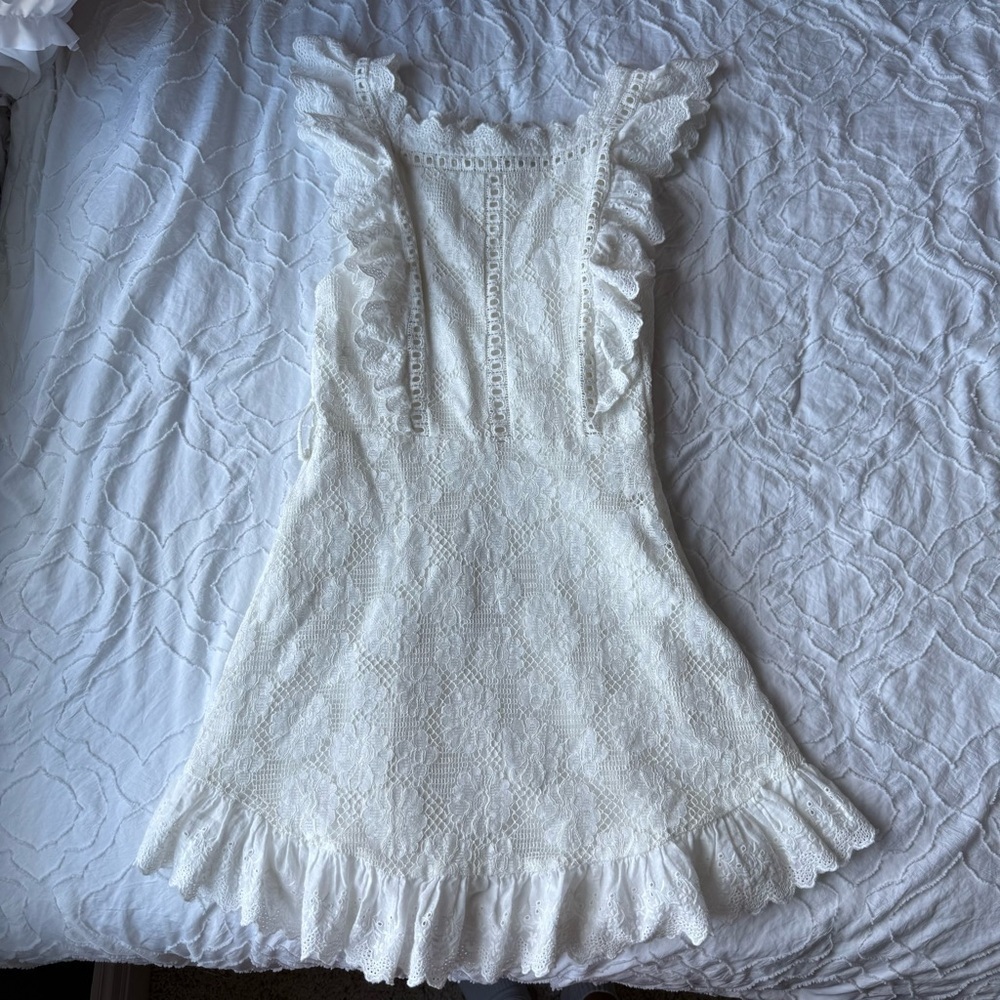 Selfie Leslie White Lace Ruffle Mini Dress Belt Loops